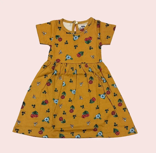 Cotton Frocks | Red rose in musted yellow
