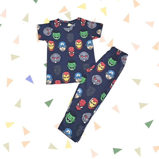 Boy Pant Set | Navy with cartoon print