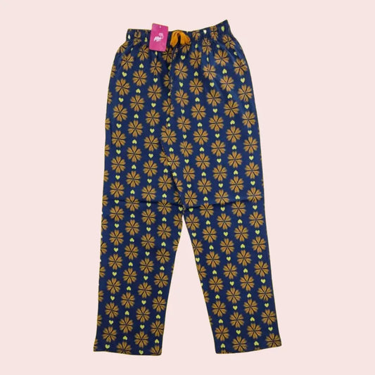 Women Pyjama Pant | Orange flower in navy blue | WPYJAMA