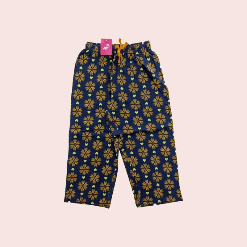 Women Capri Pant | Orange flowers in navy | CAPRIS