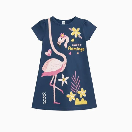 Cotton A Line Frocks  | Sweet flamingo print