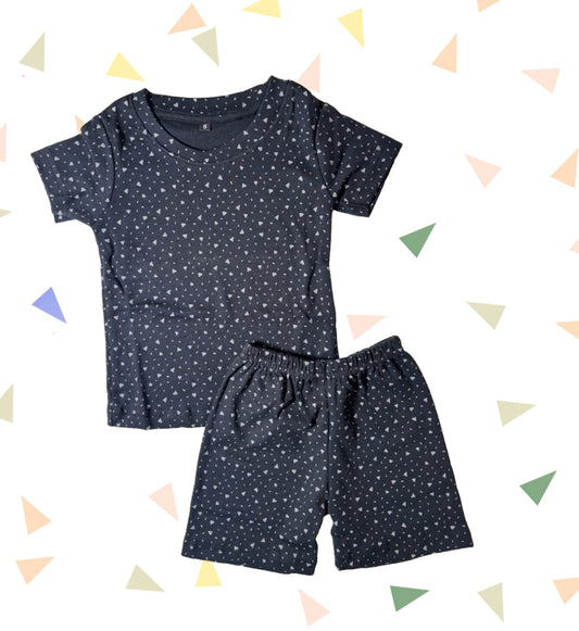 T-shirt with shorts co-ord sets| Interlock Fabric | COORDSET| Broken triangles in black