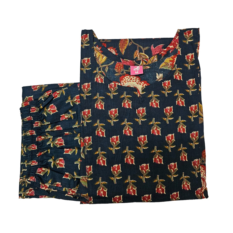 Women kurti with pant | Navy blue with flower print