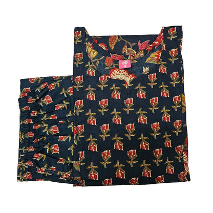 Women kurti with pant | Navy blue with flower print