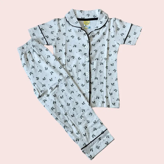 Kids Night Pant Set | Flowers in Off white