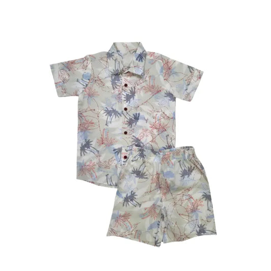 Woven shirt with shorts set| Off white tree print