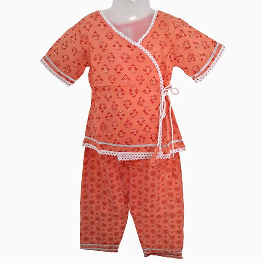 Girls Angrakha Sets| Orange flora pattern