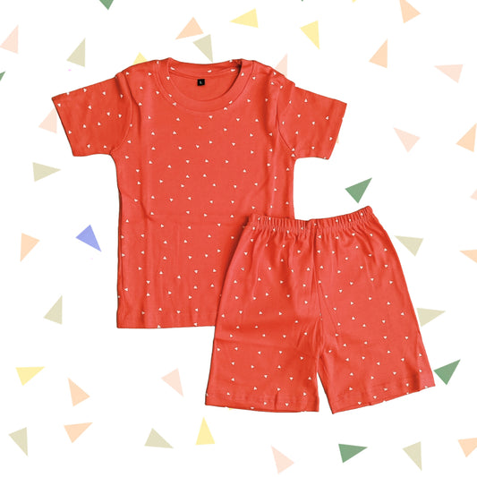 T-shirt with shorts co-ord sets| Interlock Fabric | COORDSET|  Triangle print in orange