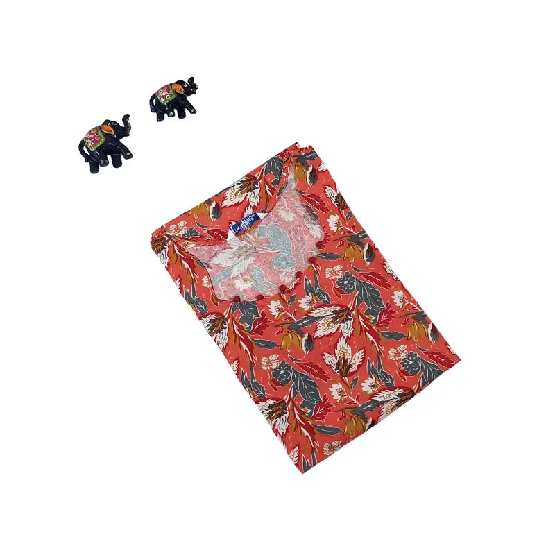 Women Kurti | Straight cut | Fanta Orange Leafy patterns