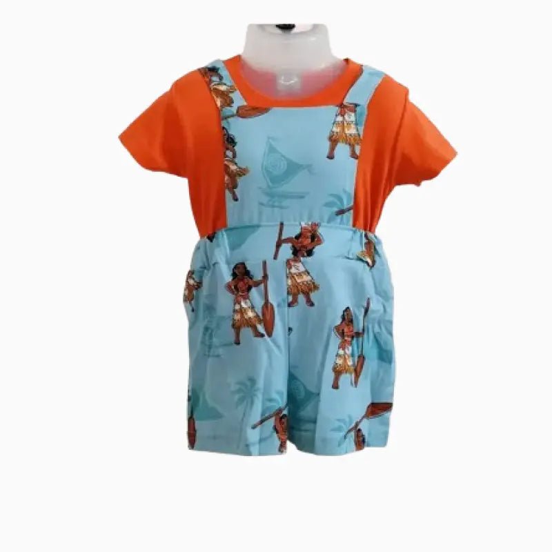 Girls hosiery Cotton Dungaree set | Moana print