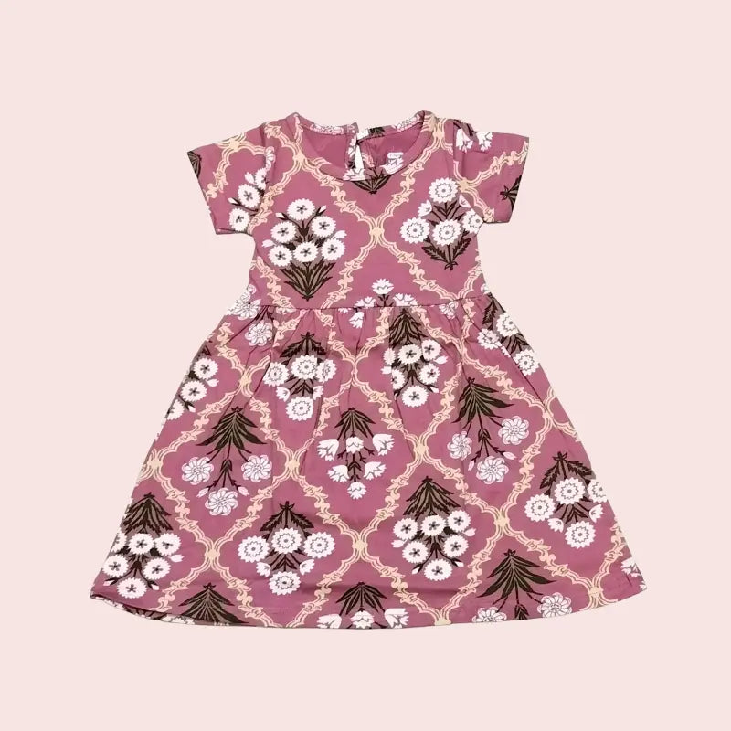 Cotton Frocks | Peach with white flowers