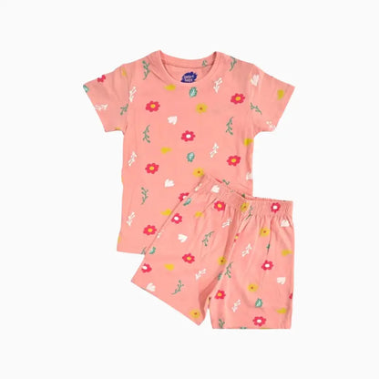 Girls Premium Shorts Set |Flowers in peach