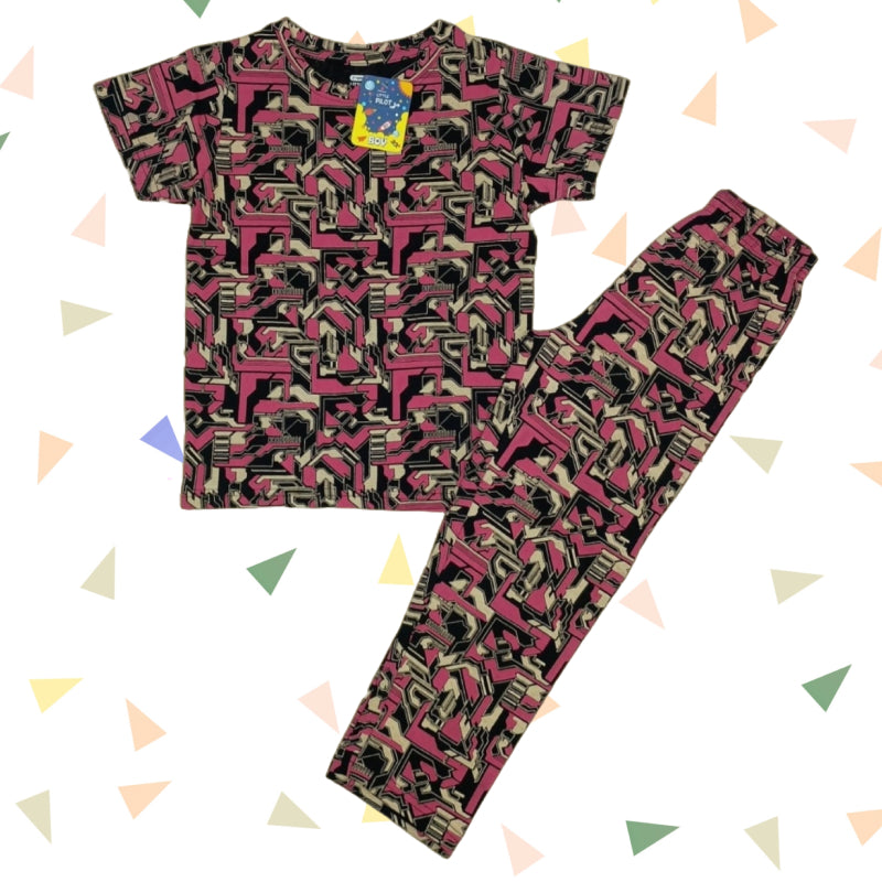 Boy Pant Set | Pink and black cream stripes