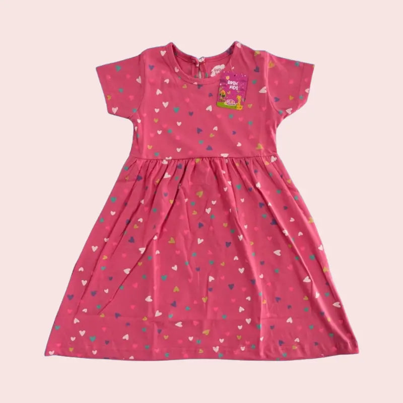 Premium Frocks | PHFROCK| Pink with mini hearts