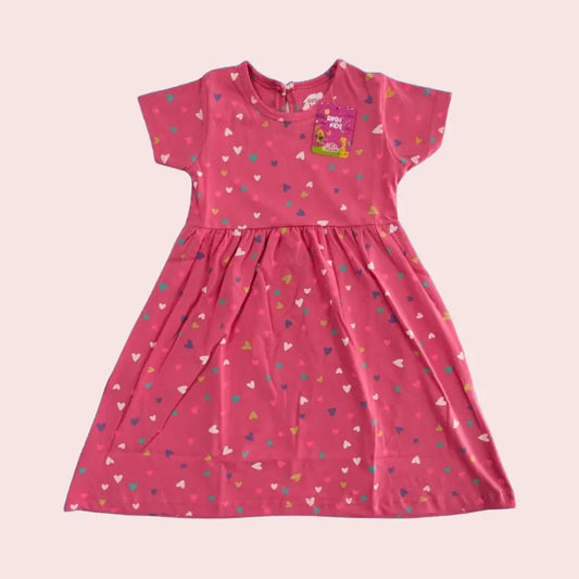 Premium Frocks | PHFROCK| Pink with mini hearts