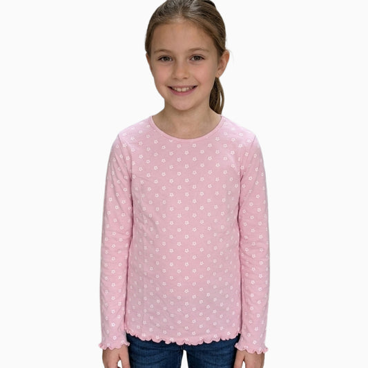 Girls Premium Full sleeve T-shirt | White flowers print