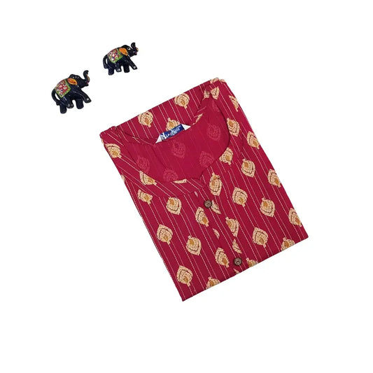 Women Kurti | Straight cut |Rani pink with collar round neck and bhutta