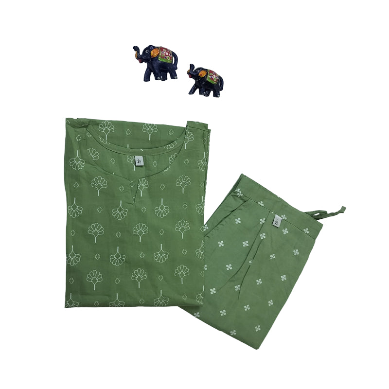 Women kurti with pant | A-line cut | Light Pista Green Kurti set