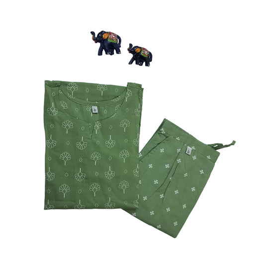 Women kurti with pant | A-line cut | Light Pista Green Kurti set