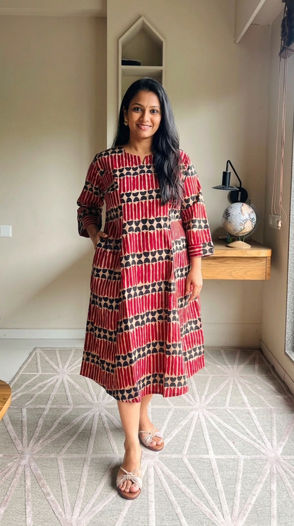 Women Kurti | Princess cut Red maroon and black stripes| only kurti | ALINETOP
