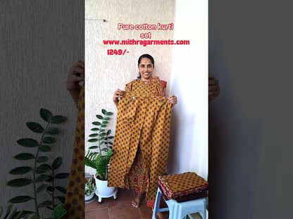 Women kurti with pant and dupatta | A line with princess cut | Dark Majenta with leaf bhutta
