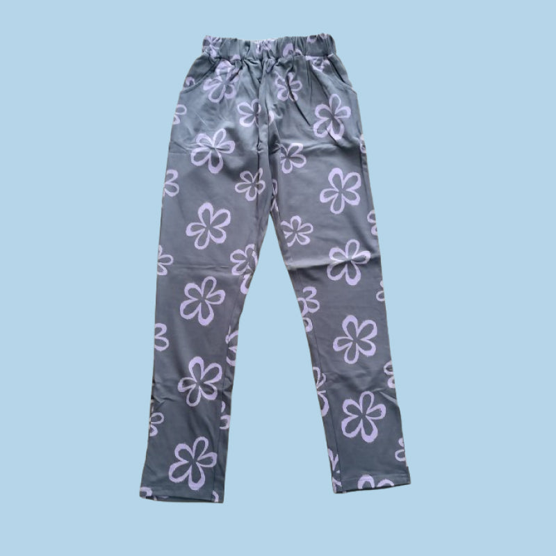 Girls Pants | Purple flowers in grey