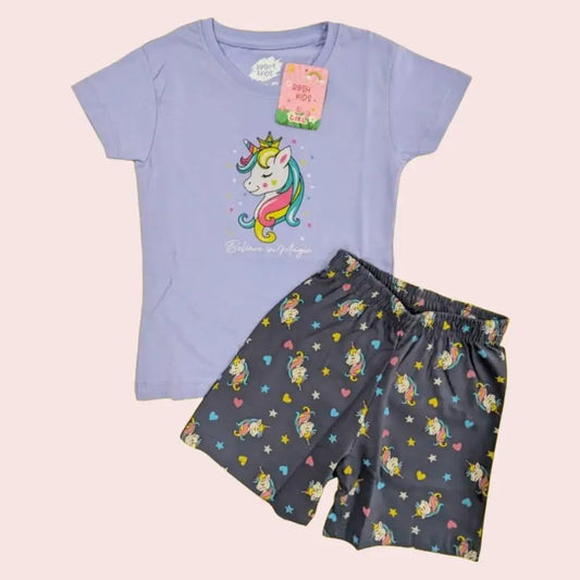Girls Shorts Set | Purple unicorn