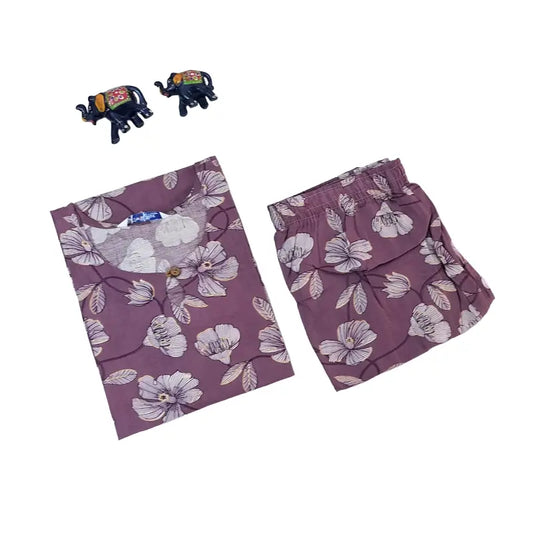 Women  kurti with pant | co-ord set | Light lavander with foral print