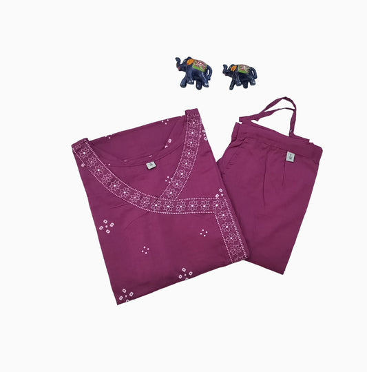 Women kurti with pant | Magenta with Angrakha co-ord set