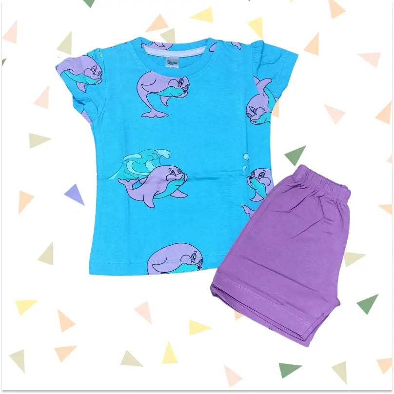 Girls Shorts Set - Purple Dolphin