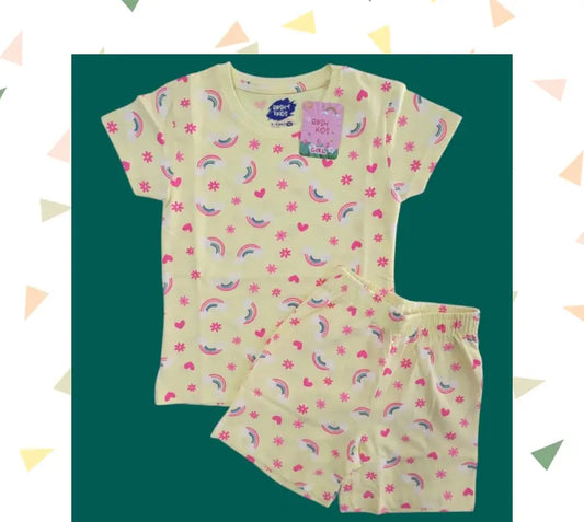Girls Shorts Set | Rainbow heart in yellow