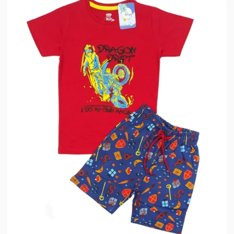 T-shirt with Shorts sets| BSET | Red Dragon print