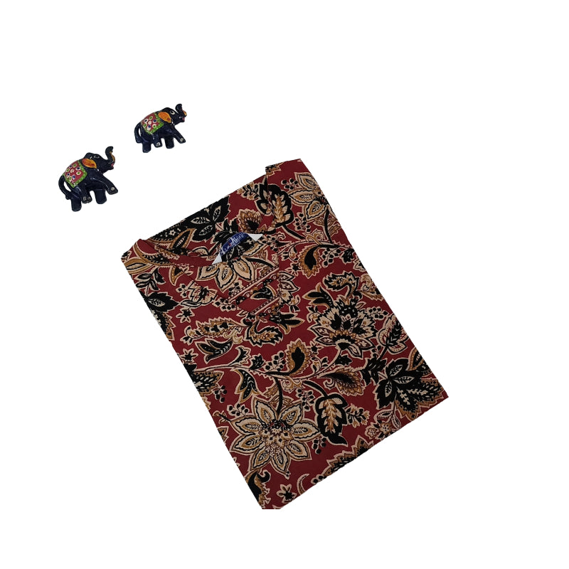 Women Kurti | Straight cut | Cotton maroon kalamkaari | Only kurti