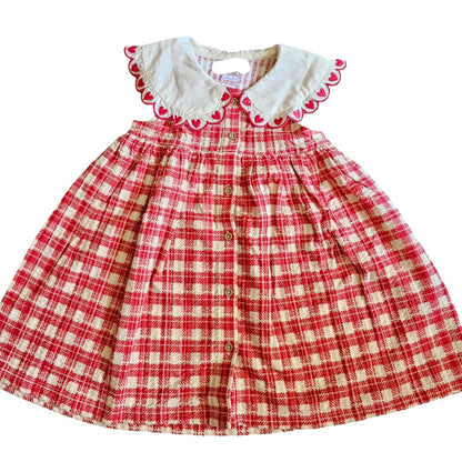 Girls Designer Frocks | Red checks and flower collar