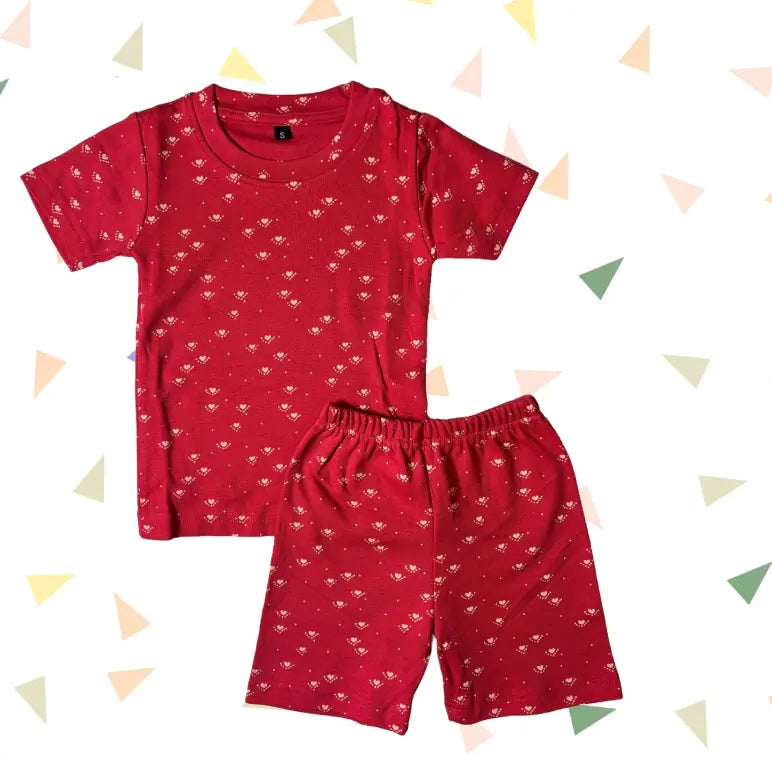 T-shirt with shorts co-ord sets| Interlock Fabric | COORDSET| Red Heart print