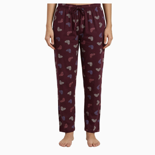 Women Pyjama Pant | Red Maroon with multicolor hearts |CL03