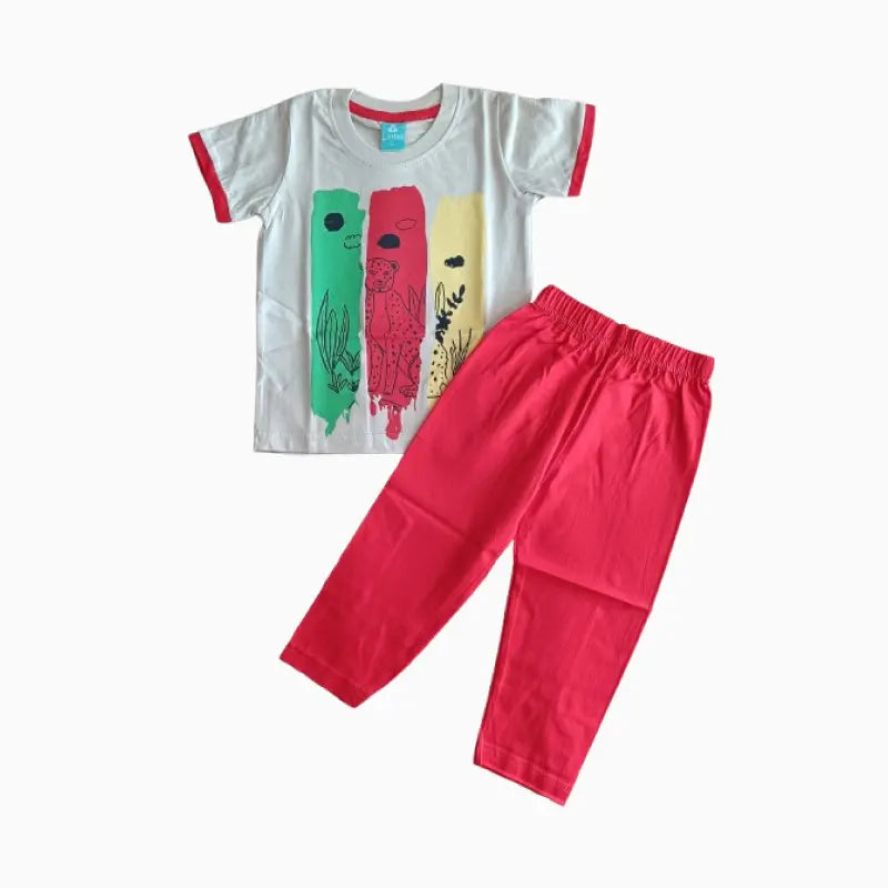 Kids full pant set| Red Tiger print