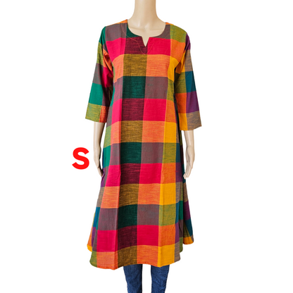 Women Kurti Top | Aline cut small checks red with yellow | only kurti top | MADRASCHECKS