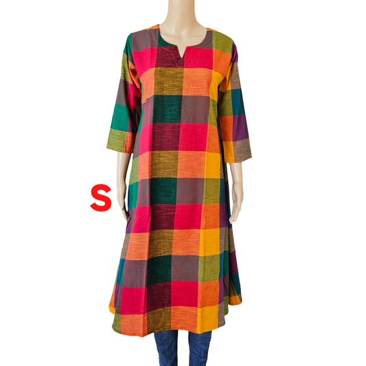 Women Kurti Top | Aline cut small checks red with yellow | only kurti top | MADRASCHECKS