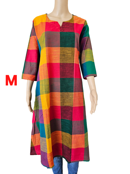 Women Kurti Top | Aline cut small checks red with yellow | only kurti top | MADRASCHECKS