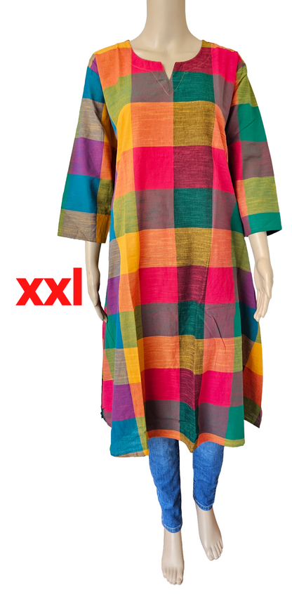 Women Kurti Top | Aline cut small checks red with yellow | only kurti top | MADRASCHECKS