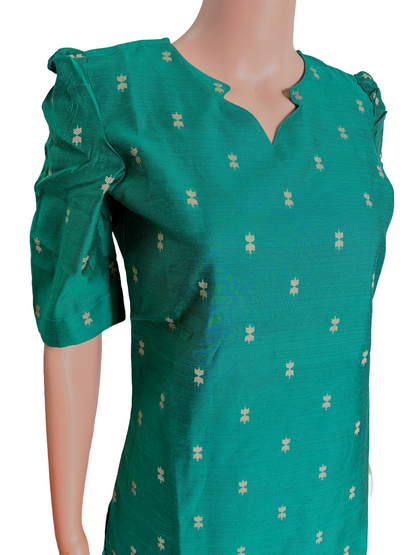 Women kurti with pant and dupatta | Straight cut Green with Majenta(Neck pattern 4) l silkcotton