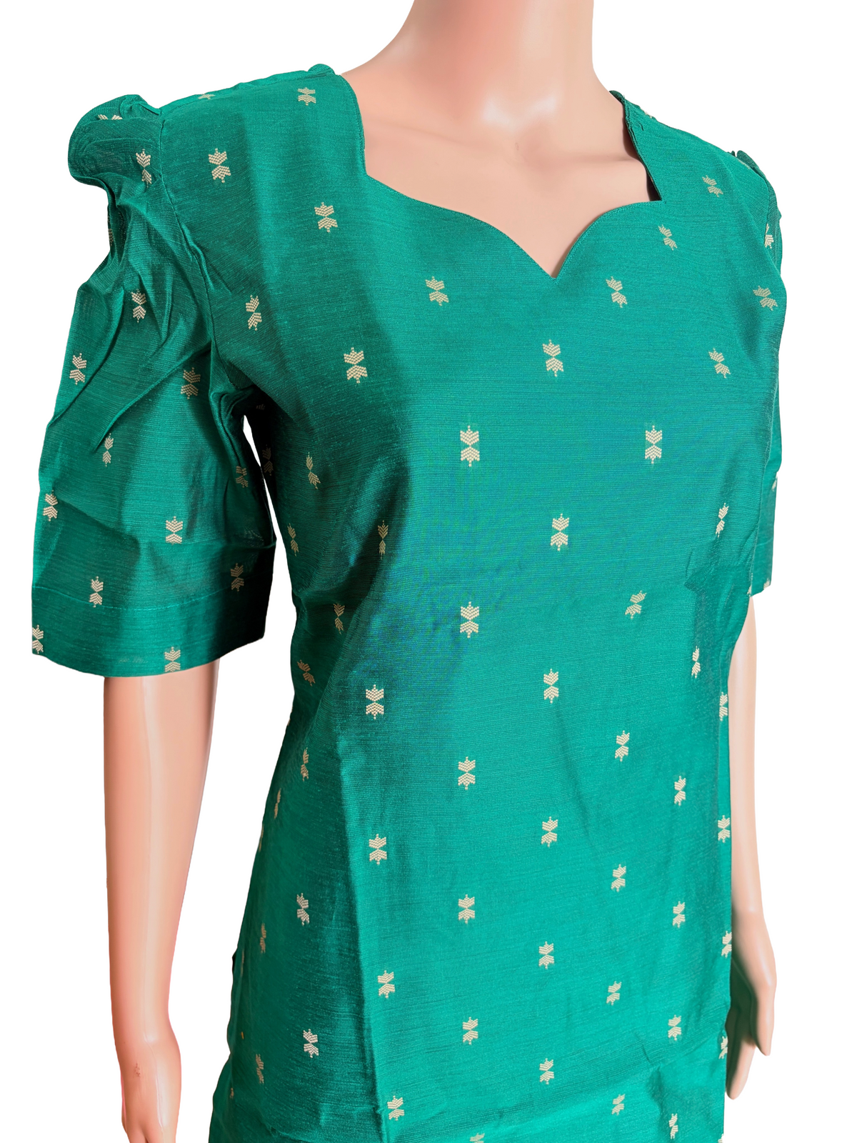 Women kurti with pant and dupatta | Straight cut Green with Majenta(Neck pattern 3) l silkcotton