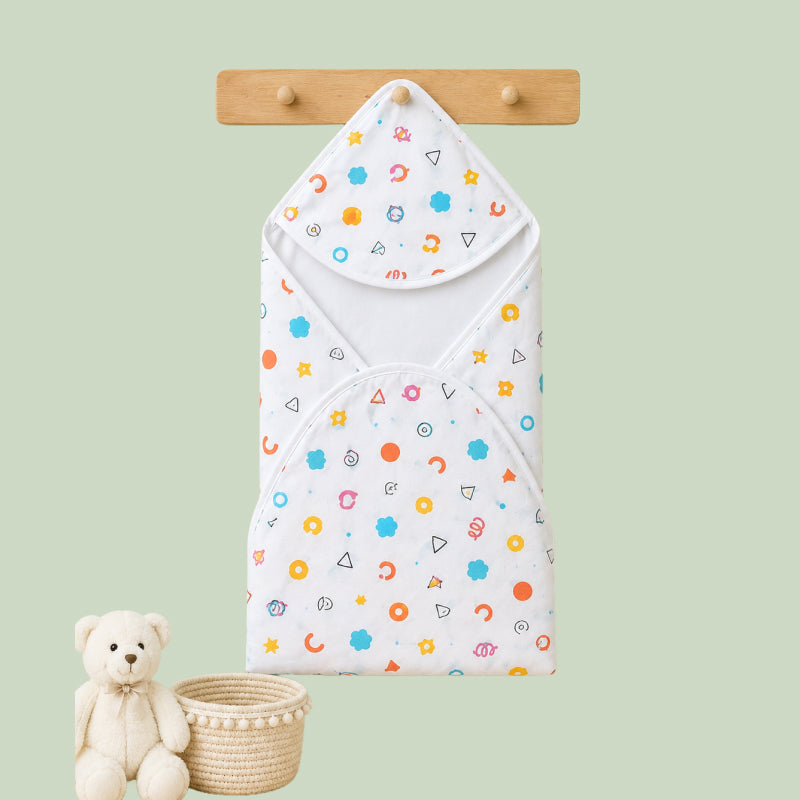 Muslin Hooded Towel |  75cmx75cm | Shapes print