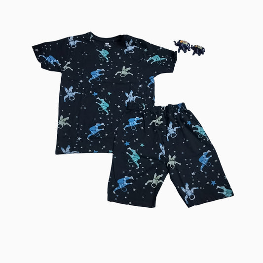 T-shirt with shorts | Co-ord Sets| BSS| Space print in black