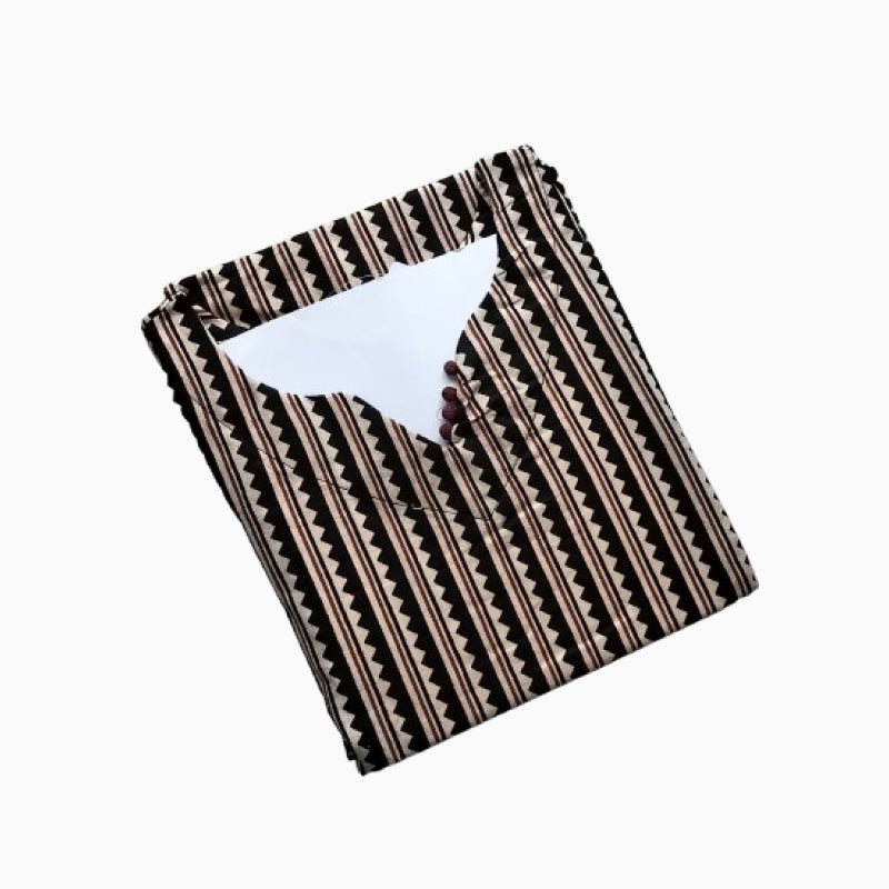 Women Kurti | Straight cut |  | Black stripes with weavy line print
