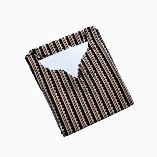 Women Kurti | Straight cut |  | Black stripes with wavy line print