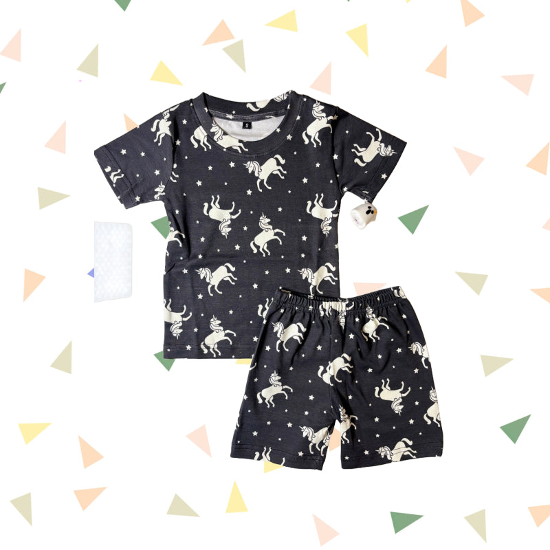 T-shirt with shorts co-ord sets| Interlock Fabric | COORDSET| Unicorn in black