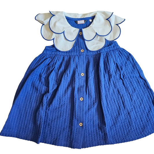 Girls Designer Frocks | White with Blue and flower collar