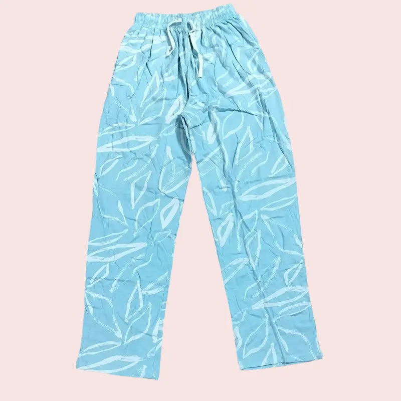 Women Pyjama Pant | White leaves in light green